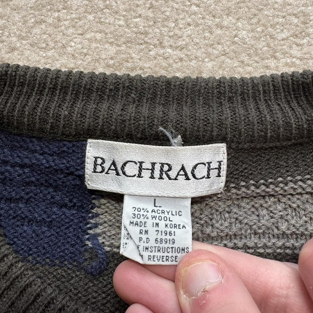 Vtg Bachrach Sweater Mens Large Multicolor Geometric Knit Crewneck Grandpa 90s - Picture 3 of 7